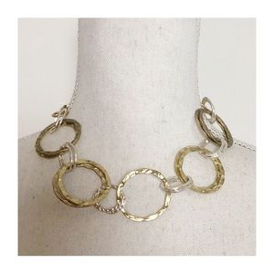 VCLM Gold & Silver Tone Hammered Metal Circular Chain Link Short Stmt Necklace